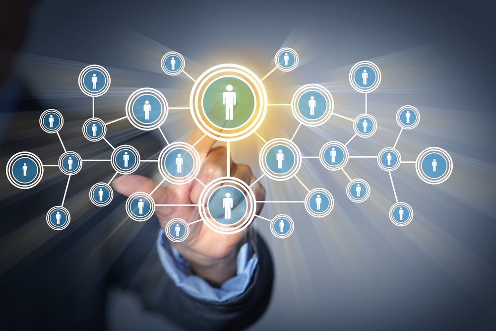 Image of male touching virtual icon of social network