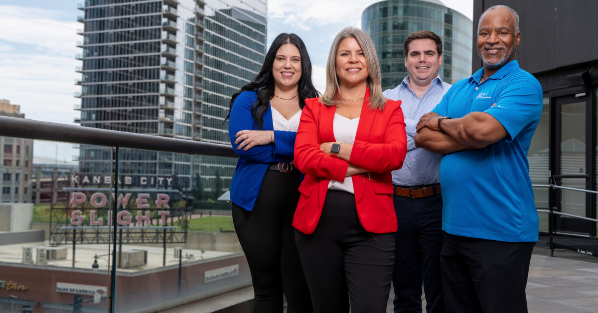 The Axcet HR Solutions team, a local PEO firm, outside at KC Power and Light District